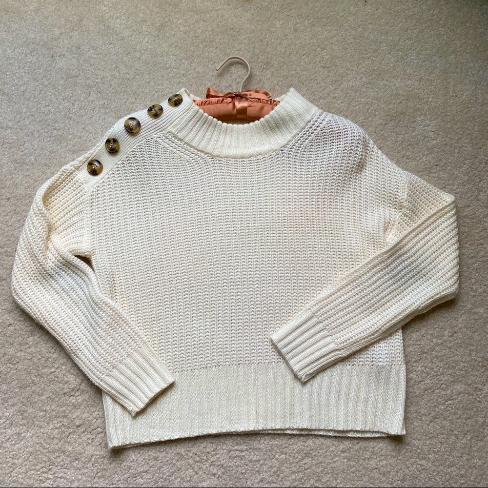 Full Circle Cropped Mock Turtleneck Cream Sweater